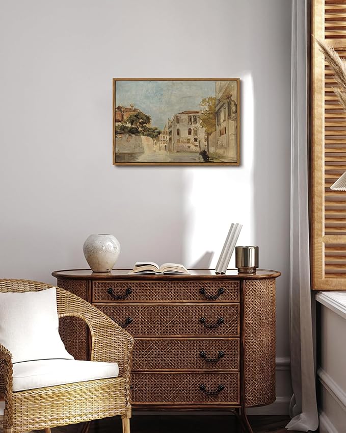KISSFOX Vintage Venice Canal Canvas Wall Art Impressionist Retro Neutral Italy Cityscape Landscape Framed Wall Art Prints Artwork For Living Room Bedroom Kitchen