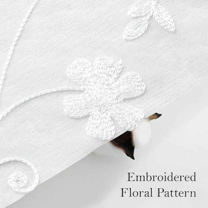 HOMEIDEAS White Sheer Curtains 96 Inches Long 2 Panels White Embroidered Floral Pattern Semi Sheer Window Curtains for Bedroom Living Room
