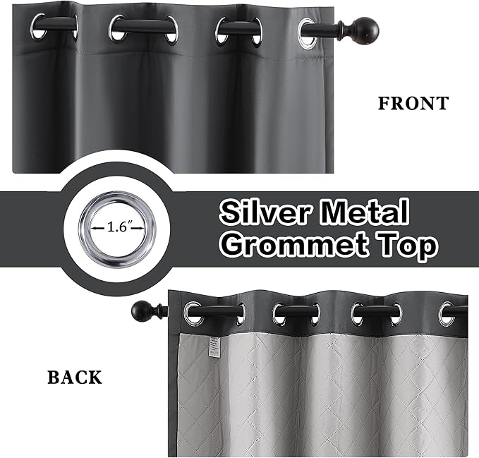 3-in-1 Grey 50x120 Grommet Soundproof Curtains Full Blackout Curtains Thermal Insulation for Bedroom Living Room,1 Panel