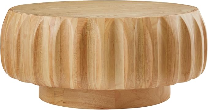 31.5" Round Wood Coffee Table - Mid Century Modern Solid Wood Coffee Tables with Fluted Design for Living Room, Small Space, Apartment