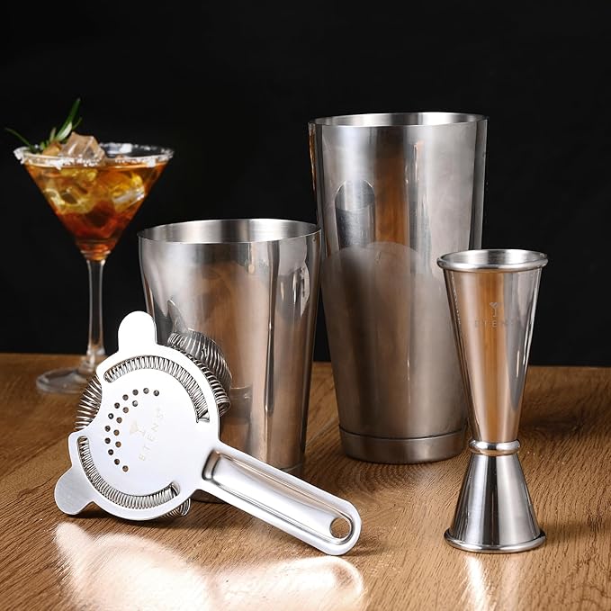 Professional Boston Shaker Set – Weighted Boston Cocktail Shaker Set: 18 & 28oz Bar Shaking Tins, Hawthorne Drink Strainer, Easy Read Japanese Jigger - Stainless Steel Bartending Kit