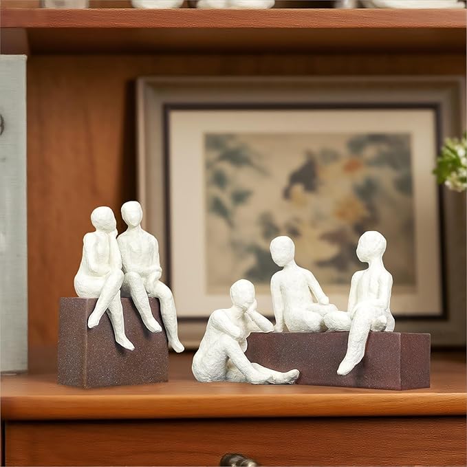 Resin Abstract Statue, Three Person Conversation Figurines, Modern Art Sculpture Home Decor for Living Room, Office Desktop, Coffee Table, Bookshelf, Gifts for Friends, Family