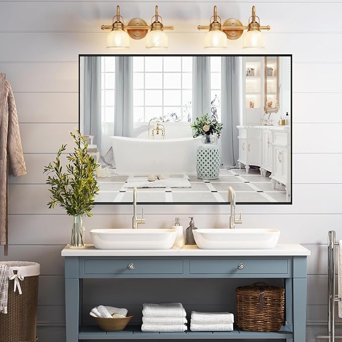 Black Bathroom Mirror 30x40, Rectangle Wall Mirror 30 x 40 inch, Metal Frame Mirror 40x30, Large Vanity Mirror 30 by 40, Modern Wall Mounted Mirrors, Hung in Horizontal or Vertical