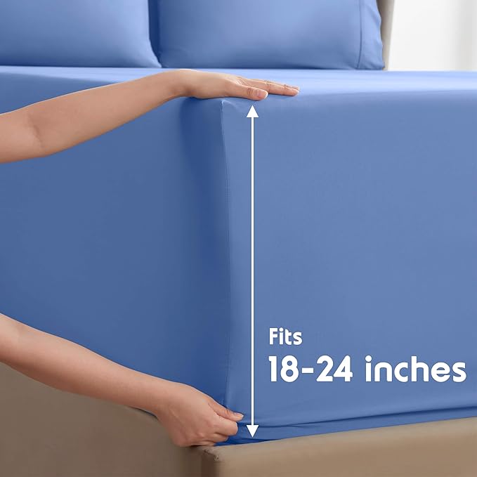 Nestl Extra Deep King Sheet Set - 6 Piece Breathable & Cooling Sheets - Hotel Luxury Bedding Set w/18-24 Inch Deep Pockets - Easy & Secure Fit - Super Soft, Wrinkle Free & Comfy - Calm Blue