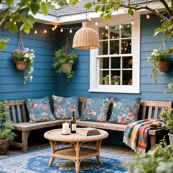 Cirzone Waterproof Outdoor Pillow Covers 18x18 Inch Set of 4 Summer Spring Floral Throw Pillow Covers Spring Outdoor Decor for Patio Furniture Garden Sofa