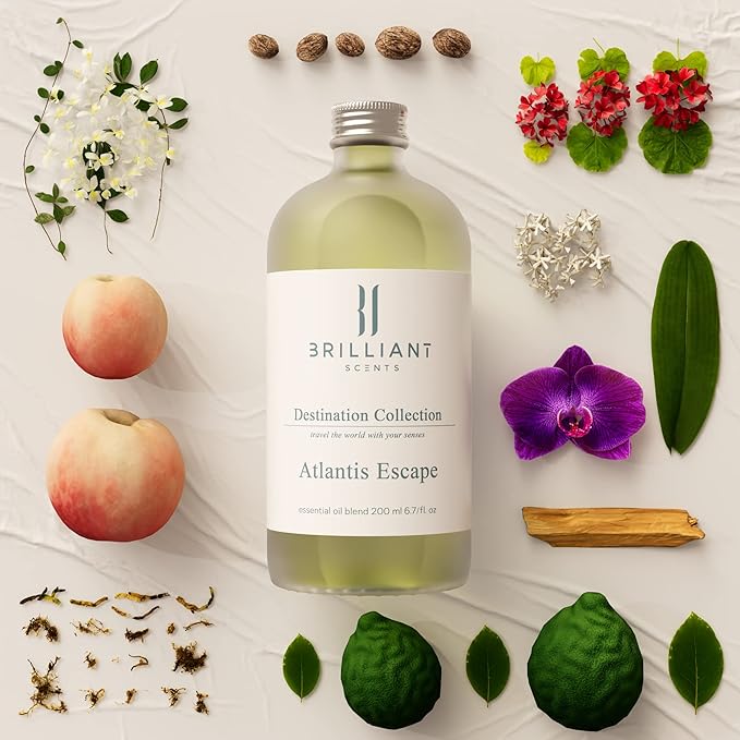 Brilliant Scents Atlantis Escape Fragrance Oil 200ml - Premium Diffuser Oil for Home, Office, Hotels - Long Lasting, Plant-Based, Meets IFRA Standards, USA-Made - Neroli, Orange Blossom, Vanilla