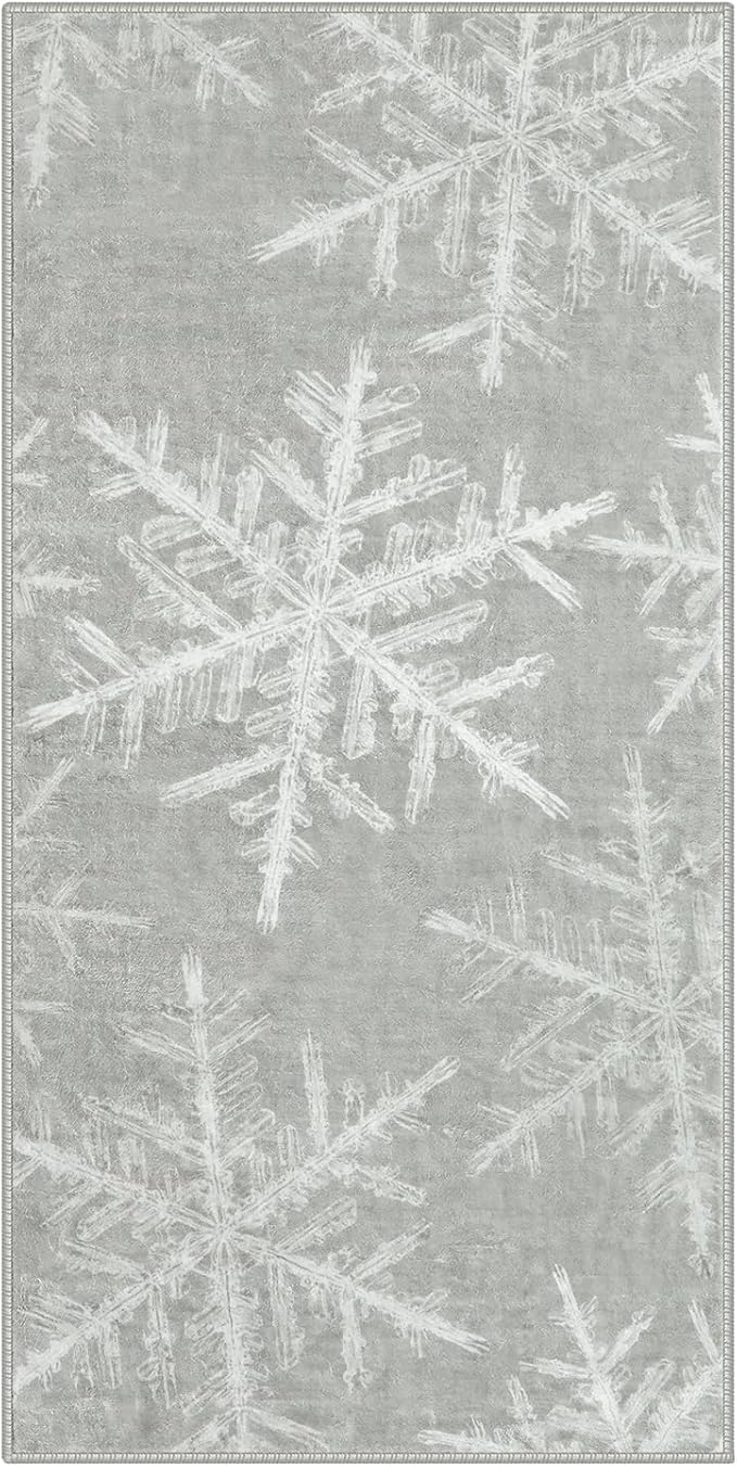 Lahome Snowflake Washable Rugs for Entryway- 2x4 Small Rug Ultra-Thin Soft Door Mat Indoor Entrance Indoor Door Mat, Rubber Backing Throw Carpet Entryway Rug for Kitchen Bathroom Bedroom(2x4ft,Grey)