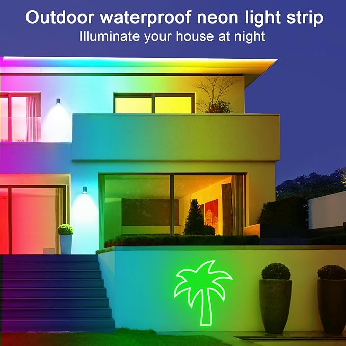 50ft Neon Rope Light, 24V RGB LED Strip Lights, Multi-Color, Music Sync, Dimmable, Remote/APP Control, Flexible DIY Design for Bedroom Indoor Outdoor