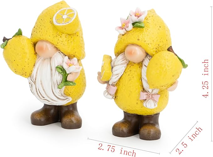 Hodao Set of 2 Lemon Gnome Figurines Sets - Lemon-Themed Gnomes Indoor Home Decor for Summer - Decorative Gnomes for Kitchen, Living Room, or Shelf - Cute Yellow Ornaments for Thanksgiving (Yellow-1)