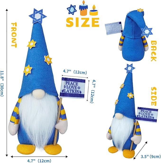 Hanukkah Gnomes Jewish Gifts and Decorations - Menorah Decor, Chanukah Gnome Gifts, Ornaments for Home and Tiered Tray