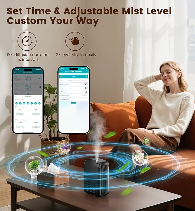 Waterless Essential Oil Diffuser 3000 Sq.Ft Coverage for Large Home Hotel Office, 400ml Cold Air Scent Machine for Aromathrapy, Bluetooth App Control, Quiet No-Noise Aroma Diffuser Wall Amount