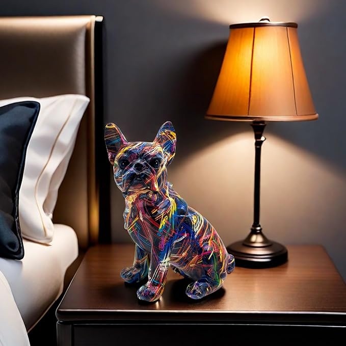 FUNSXBUG Colorful Art French Bulldog Statue Dog Figurines Sculpture Collectibles Home Office Desktop Decor Outdoor Garden Display Decoration Resin (Colour 2)