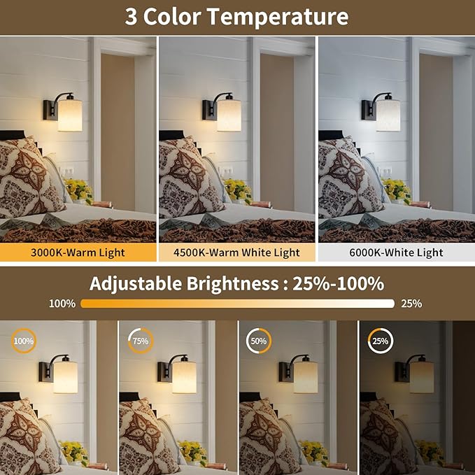 Black Rechargeable Battery Operated Wall Sconces Set of 2 with Remote, Wireless Dimmable Battery Powered LED Wall Lights, Cordless Wall Lighting Lamp Fixture for Bedroom Living Room