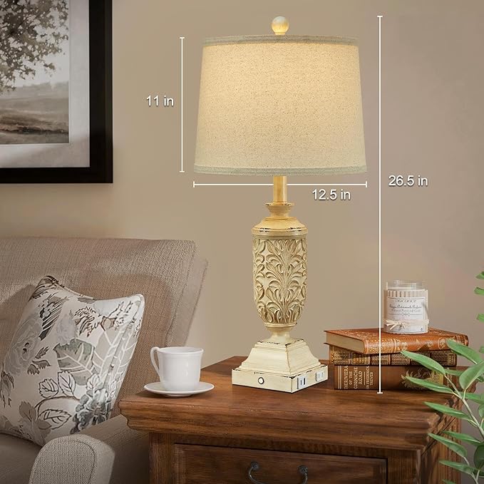 26.5" Farmhouse Table Lamp Set of 2, 3-Way Dimmable Touch Control Bedside Lamps Vintage Rustic Side Table Nightstand Lamps for Bedroom Living Room Study Room