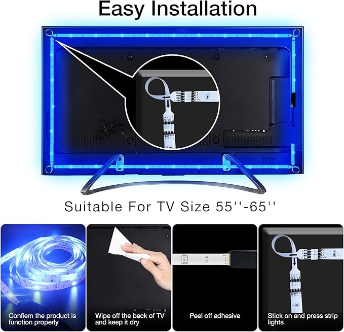 DAYBETTER Led Lights for TV 55 inch,12.5 ft TV Led Backlight 65 inch TV Led Lights,USB Led Strip Lights for TV 55-65 inch with Remote,TV Lights Behind Change with TV,Ambient Lighting,Gaming Room Decor