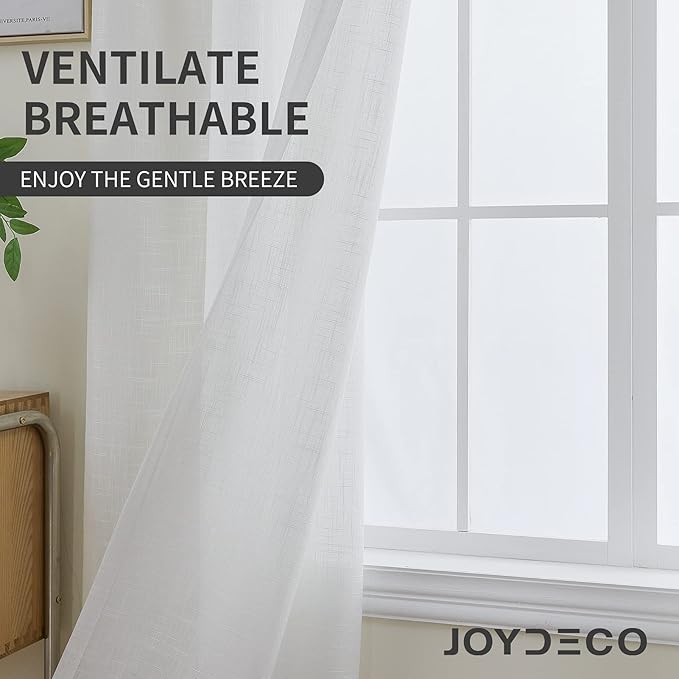 Joydeco White Sheer Curtains 72 Inch Length 2 Panels Set, Rod Pocket Linen Sheer Curtain Drapes, Voile Window Treatments for Bedroom Living Room (54x72 inch,Cross Pattern)