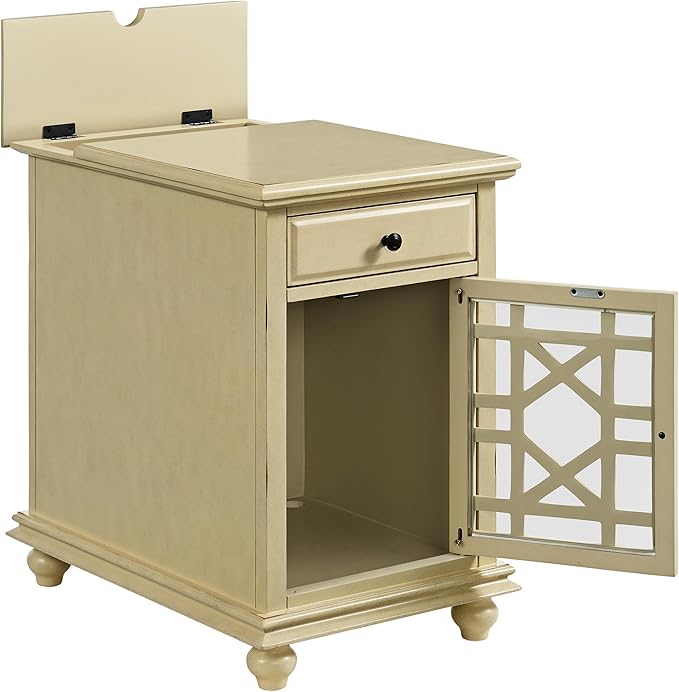 Martin Svensson Home Elegant Chairside End Table with Power, Antique Cream White