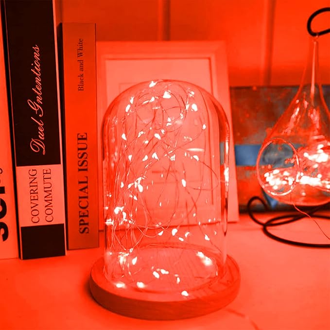 12 Pack Fairy Lights Battery Operated 7 Feet 20 LED Waterproof Christmas String Lights Silver Wire Firefly Starry Moon for Bedroom Red