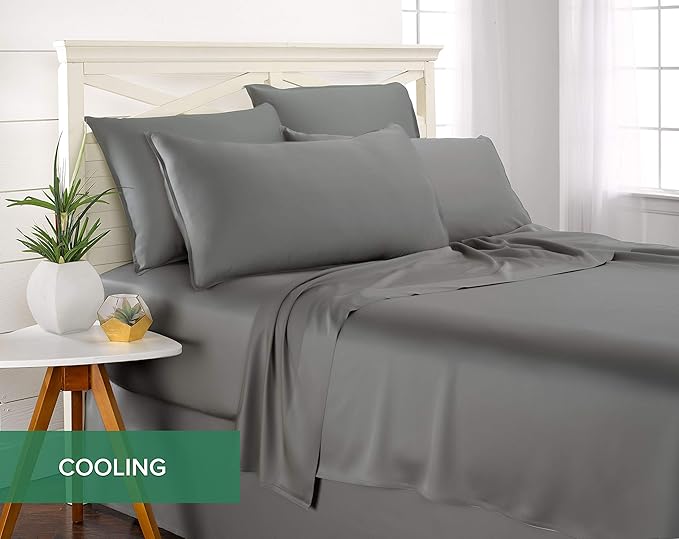 Twin XL Sheets by Pure Bamboo, Genuine 100% Organic Viscose Derived from Bamboo Bed Sheet Set, Luxuriously Soft & Cooling, Double Stitching, Lifetime Quality Promise (Twin XL, Stone Grey)