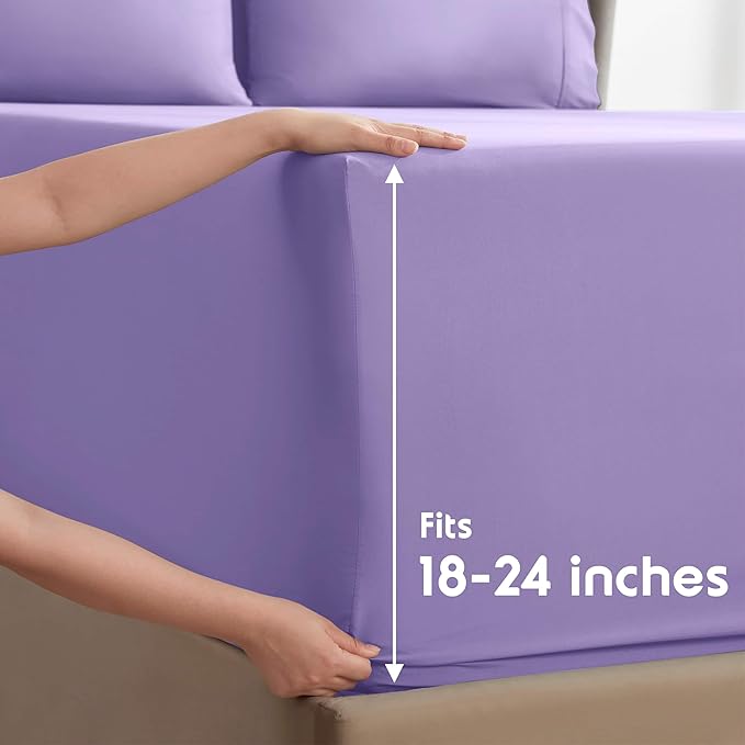 Nestl Extra Deep King Sheet Set - 6 Piece Breathable & Cooling Sheets - Hotel Luxury Bedding Set w/18-24 Inch Deep Pockets - Easy & Secure Fit - Super Soft, Wrinkle Free & Comfy - Lavender