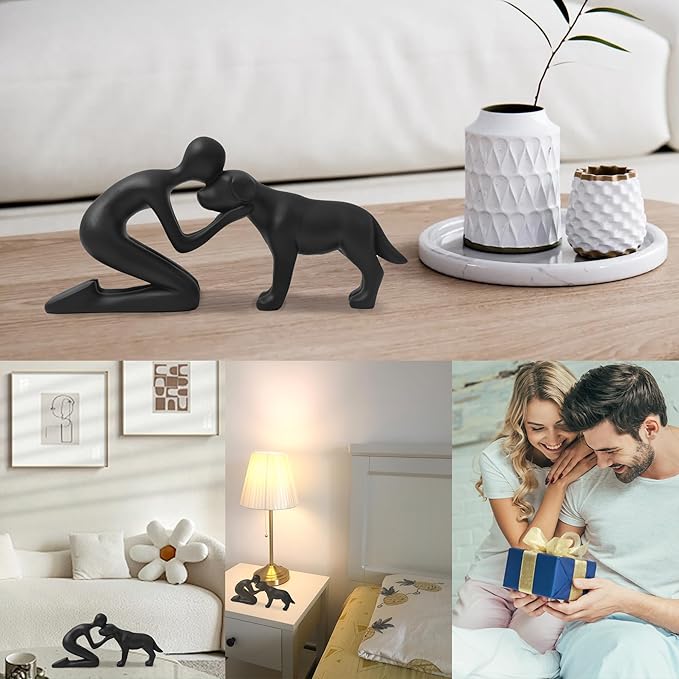 Dog Dad Gifts for Men,Unique Figurines Decor for The Home, Room,Bathroom,Shelf,Bedroom,Classroom,Statues Decorations for Pet Lover (Black)