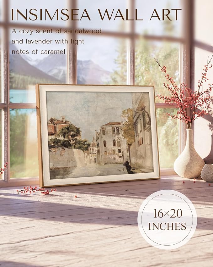 InSimSea Framed Canvas Wall Art Classical Cityscape Artwork Wall Decorations View of Venice Canvas Prints Bathroom Pictures Farmhouse Office Home Wall Decor 16x20In