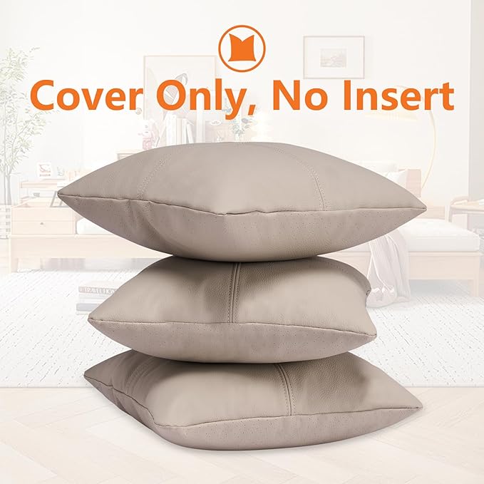 Kidol & Shellder Genuine Leather Throw Pillow Cover 18x18 Modern Solid Lumbar Pillow Covers-Luxury Pillowcases for Couch Sofa Bed-Soft Durable Decorative Cushion Case with Hidden Zipper(Yellow Gray)