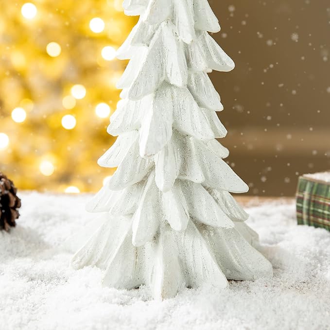 glitzhome Hand-Painted Resin Christmas Tree Tabletop Xmas Holiday Centerpiece Decoration, 14.75" H, White