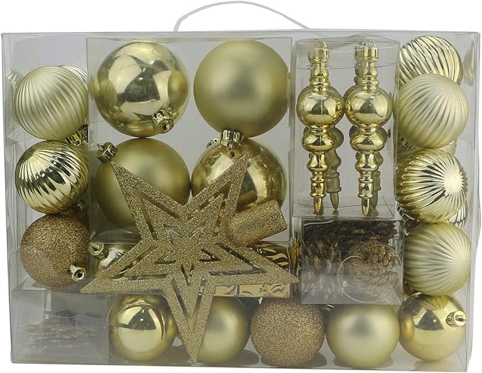 Sunnyglade 60ct Gold Christmas Tree Ball Ornaments Set Shatterproof Christmas Bling-Bling Hanging Decoration with Hand-held Gift Package for Xmas Tree Holiday Wedding Party (Gold)