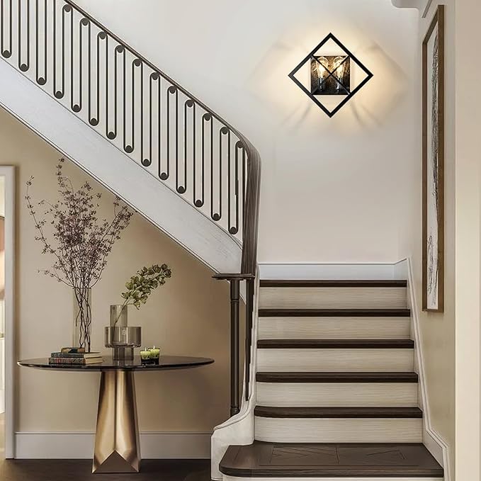 Black Wall Sconces,17.8 in Rustic Wall Sconces Mount Lamp Indoor for Living Room Bedroom Bathroom Stairway(E26 Base, Bulbs Not Include 1Pack) Gray Marble Texture