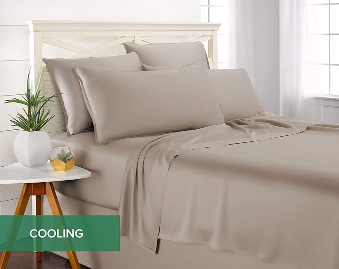 Twin Sheets by Pure Bamboo, Genuine 100% Organic Viscose Derived from Bamboo Bed Sheet Set, Luxuriously Soft & Cooling, Double Stitching, Lifetime Quality Promise (Twin, Sand)