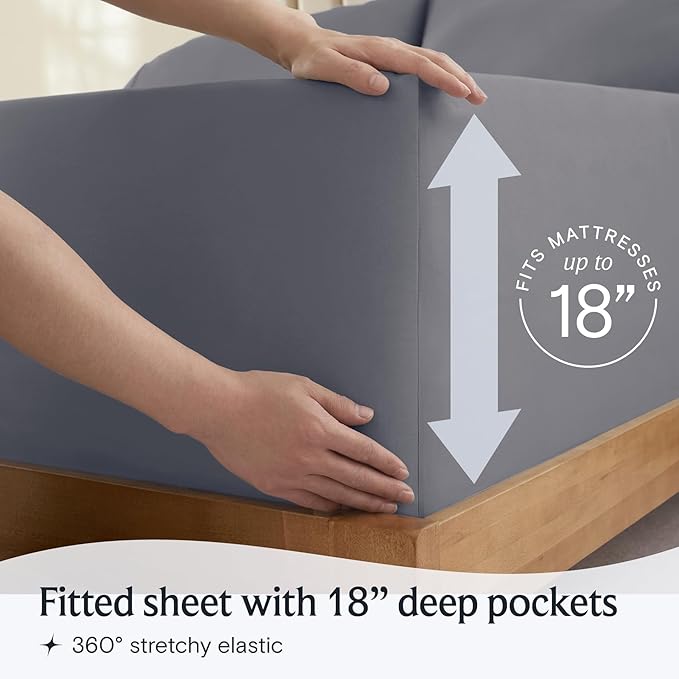 LuxClub 5 PC Split King Sheet Set Sheets Deep Pockets Wrinkle Free Cooling Sheets Machine Washable Hotel Bedding Silky Soft - Light Grey Split King
