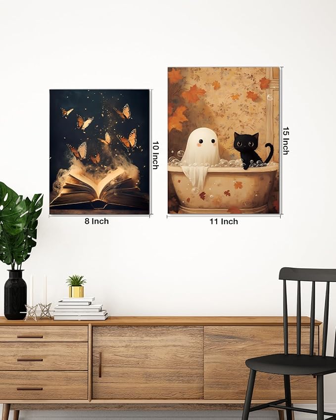 Aesthetic Book Butterflies Wall Art Decor Vintage Dark Academia Canvas Print Poster Framed Picture Painting for Home Reading Corner Library Decor 8x10 Inch, Gifts for Book Lovers Bookworms