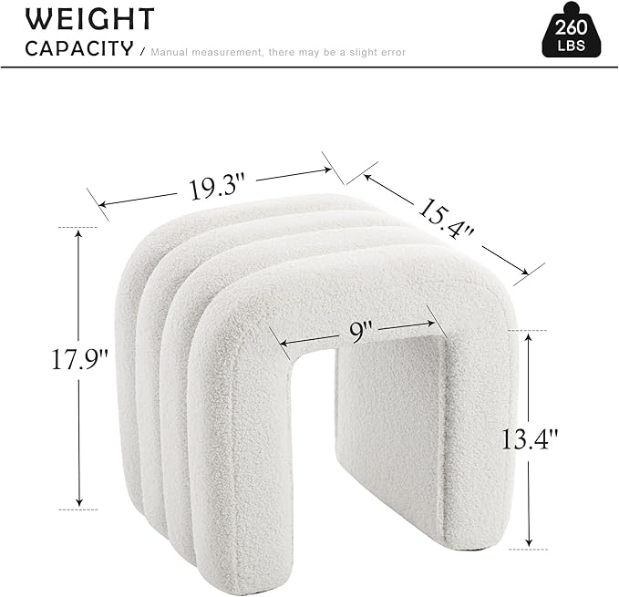 Multi-Functional Ottoman Stool, Footrest for Couch, Modern Vanity Stool for Make-up Room, Living Room and Entryway, Small Cute Footstool (White Teddy Fleece)