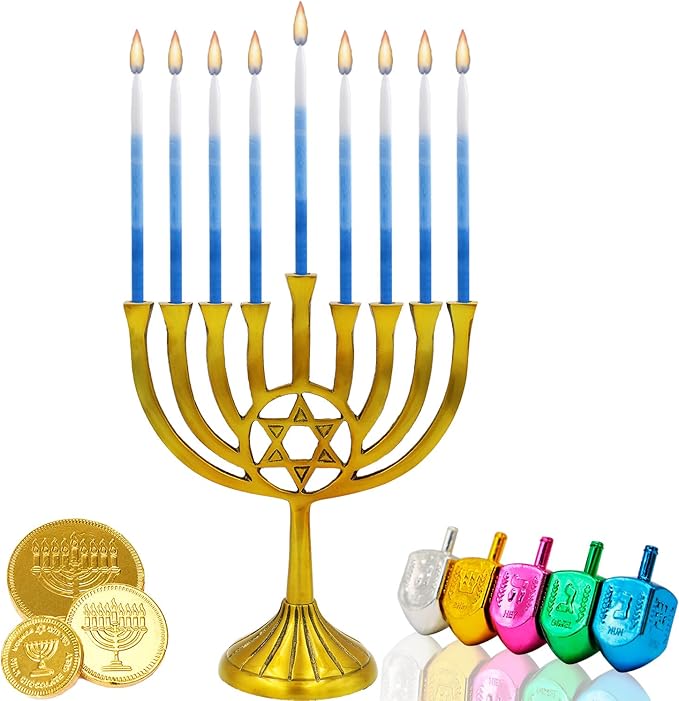 The Dreidel Company Dripless Deluxe Tapered Pastel, Blue and White Decorations, Hanukkah Menorah Candles for All 8 Nights of Chanukah (Pack of 2)