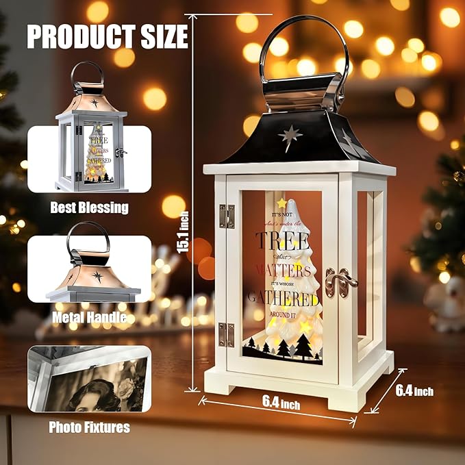 Ceramic Christmas Tree That Light up for Table Centerpieces, Modern Farmhouse Lantern Decor Indoor, Hanging Candle Lantern for Home, Holidays Tabletop Décor Gift, Xmas Tree Figurine