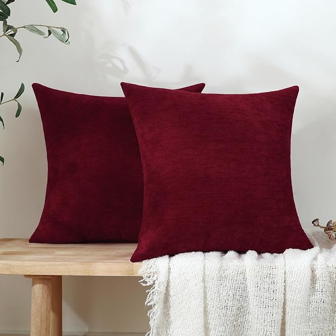 Jeneoo Santa Red Decorative Throw Pillow Covers Soft Chenille Comfy Square Couch Cushion Cases for Living Room Sofa Decor (Set of 2, 20 x 20 Inches)