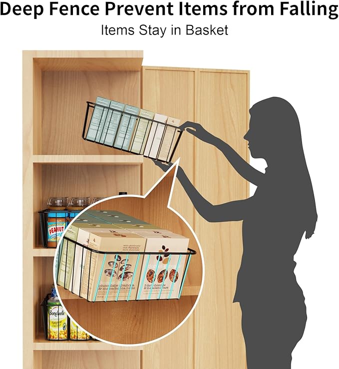 iSPECLE Wire Basket - 6 Pack Wire Storage Baskets Organizer Bins, Pantry Cabinet Shelf Kithen Storage Organization for Easily Get Items, Black