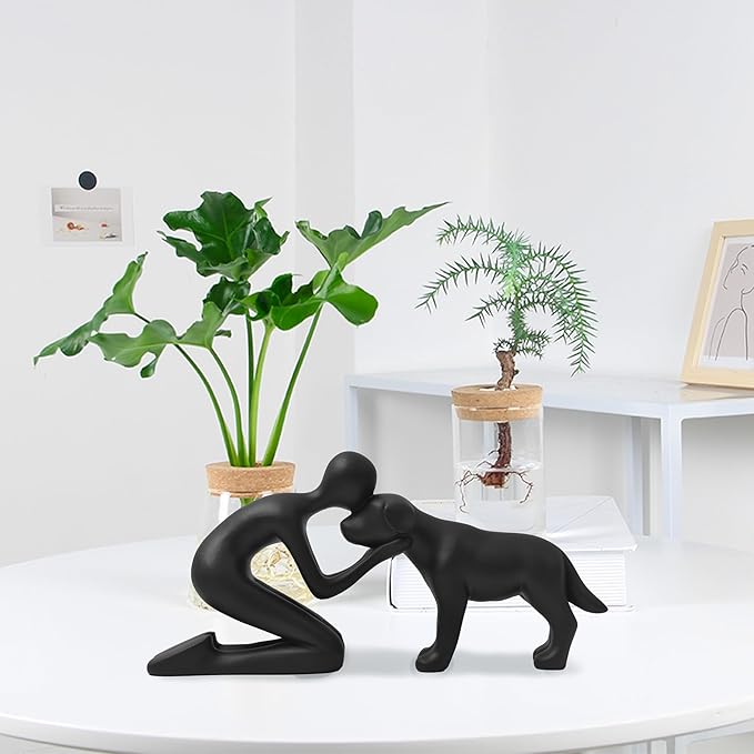 Dog Dad Gifts for Men,Unique Figurines Decor for The Home, Room,Bathroom,Shelf,Bedroom,Classroom,Statues Decorations for Pet Lover (Black)