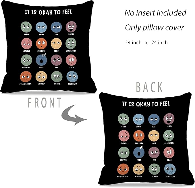 Nogrit Counseling Office Must Haves Black Pillow Cover, Calming Corner, Mental Health Pillowcase Decor for Home Kids,Mental Health Counselor Gifts, Calming Corner Pillow Covers 24x24