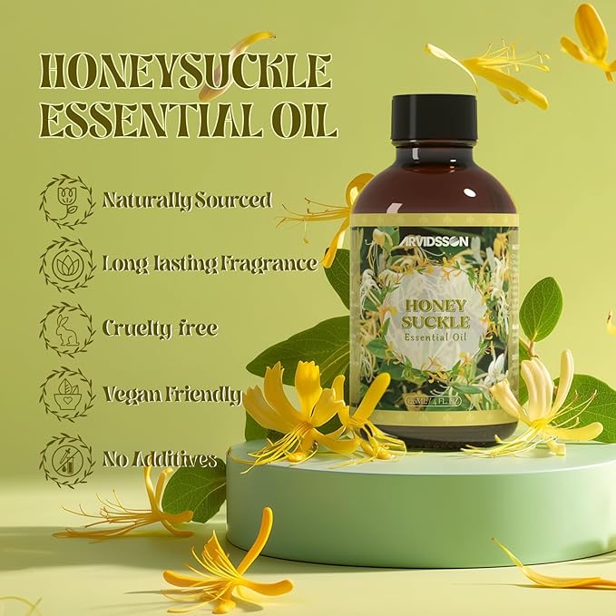 Honeysuckle Essential Oil 4 Fl Oz (120ml), Pure & Natural Honeysuckle Oil, Aromatherapy Essential Oils for Diffuser, Candle Making, Room Spray Diffuser Oils, Scented Oil Gift for Women