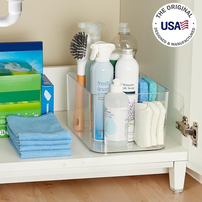 STORi Bliss XL Clear Plastic Storage Bin, Pantry Organizers & Storage Containers, Home Organization Must Haves for Kitchen, Laundry Room, Office, Closet, 12” x 8” Made in USA (Pack of 2)