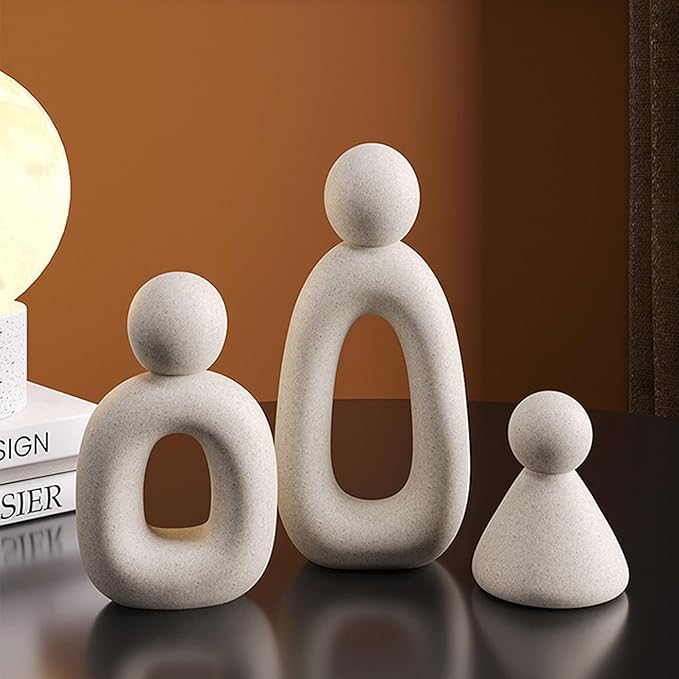 suruim Abstract Family of 3 Figurines Modern Sculptures Home Decorative Accents TV Stand Decor Bookshelf Knick Knacks Gifts for Shelves Entry Way Statues for Home Decor Living Room(Grey)