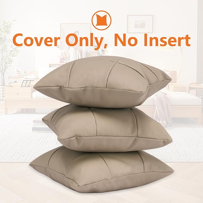 Kidol & Shellder Genuine Leather Throw Pillow Cover 18x18 Modern Solid Lumbar Pillow Covers-Luxury Pillowcases for Couch Sofa Bed-Soft Durable Decorative Cushion Case with Hidden Zipper(Hazelnut)