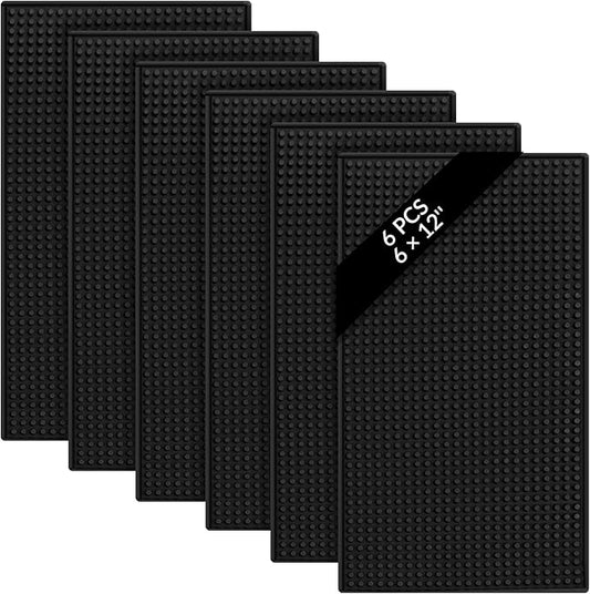 Tioncy 6 Pcs Bar Mat for Countertop 6 x 12 Inch Non Slip Rubber Mat Service Spill Cocktail Bartending Coffee Bar Mats for Hot Dishes Restaurants Barbershop Clippers Hot Pads, Black