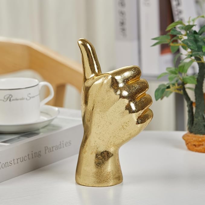 Gold Decor “Good Job” “Thumb Up” ASL Hand Sign, Classic Gesture Hand Sculpture for Christmas New Year Birthday 8.46 inch Polyresin Figurine