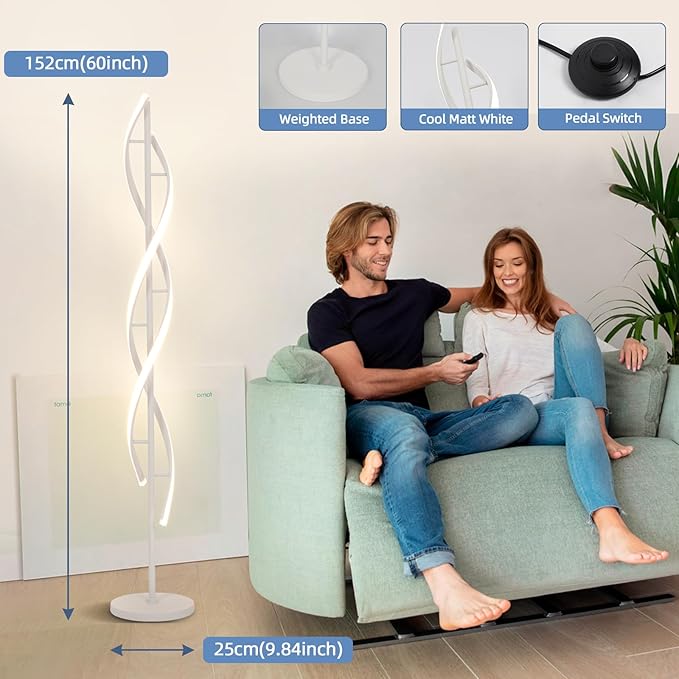ADISUN 40W Modern Floor Lamp with Remote 60 inch Dimmable Floor Lamp for Bedroom Standing Lamp LED Floor Lamps for Living Room Dining Rooms Home Offices Lighting (White)