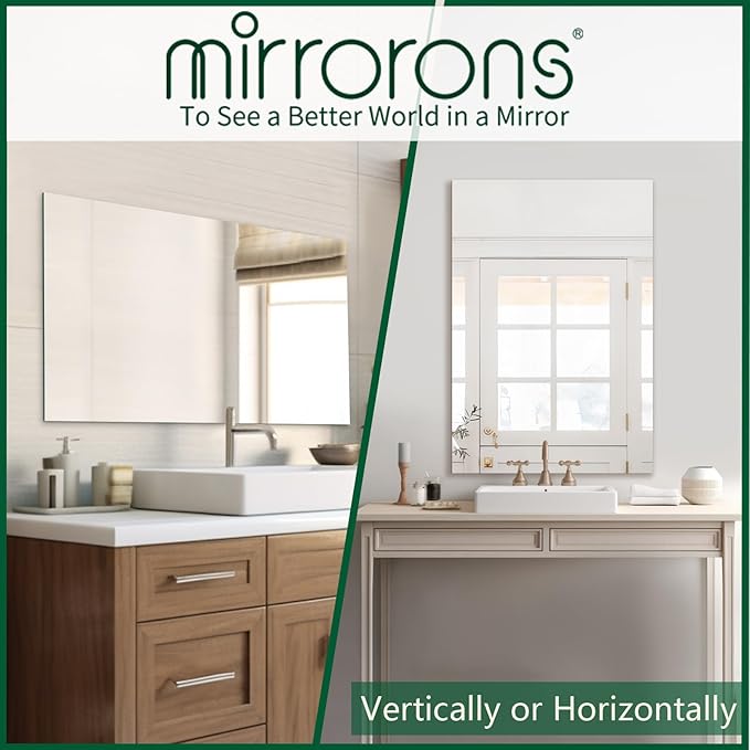 Mirrorons Frameless Mirror, Wall Mirror 48" x 30", Modern Bathroom Mirrors for Wall with Polished Edge, Hangs Horizontally or Vertically. Upgraded Shatterproof Mirror, Entryways, Bathroom, Gym.