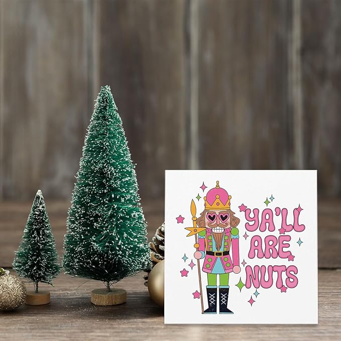 Pink Christmas Vacation Movie Decor Sign - Merry Xmas Decorations, Y'all Are Nuts - 5 x 5 Inch