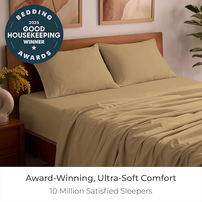 Mellanni Full Sheets Set - 4 PC Iconic Collection Bedding - Hotel Luxury, Extra Soft, Cooling Bed Sheets - Wrinkle, Fade, Stain Resistant (Full, Gold)